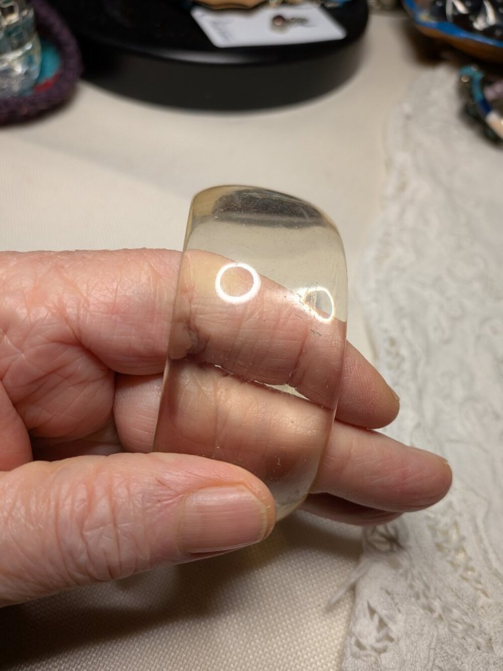 Vintage Clear Lucite Wide Bangle Bracelet – Domed Ice Style